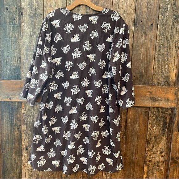 Cabernet XL Brown Serengeti Embroidered Design Cotton Tunic Loungewear Tunic - Picture 4 of 10